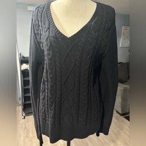 NWOT Chaps Black V-Neck Cable Knit Sweater